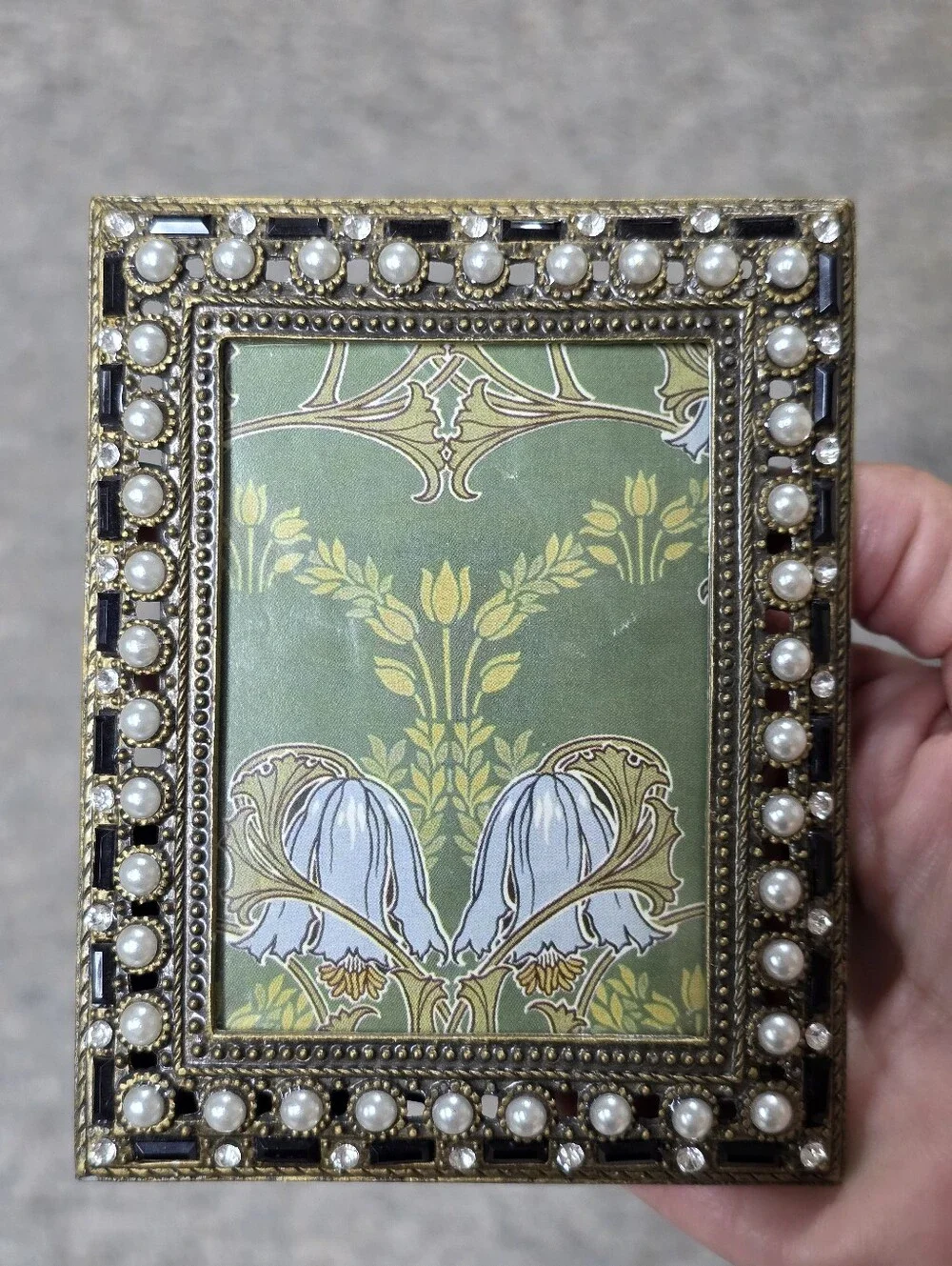 Ashleigh Manor Pewter Pearl Jeweled Picture Frame